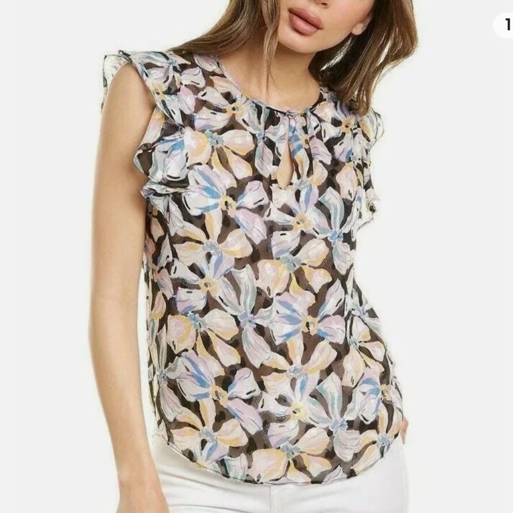 NWT REBECCA TAYLOR Bow Ruffle Floral Print Silk Blouse Top